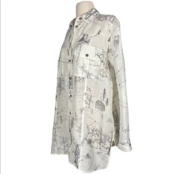 GANNI Silk Linen Girls On Top Oversized Tunic Shirt - Picture 4 of 11